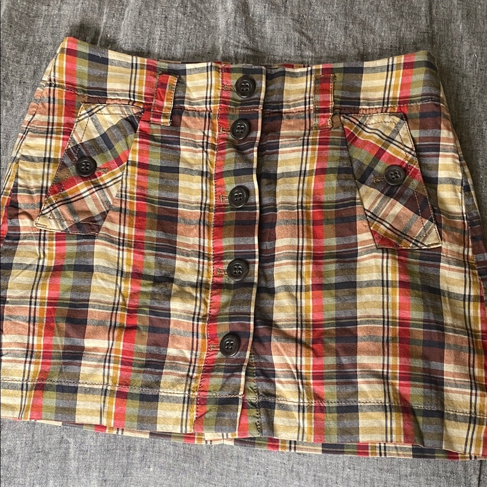 J Crew Plaid Button-Front Skirt